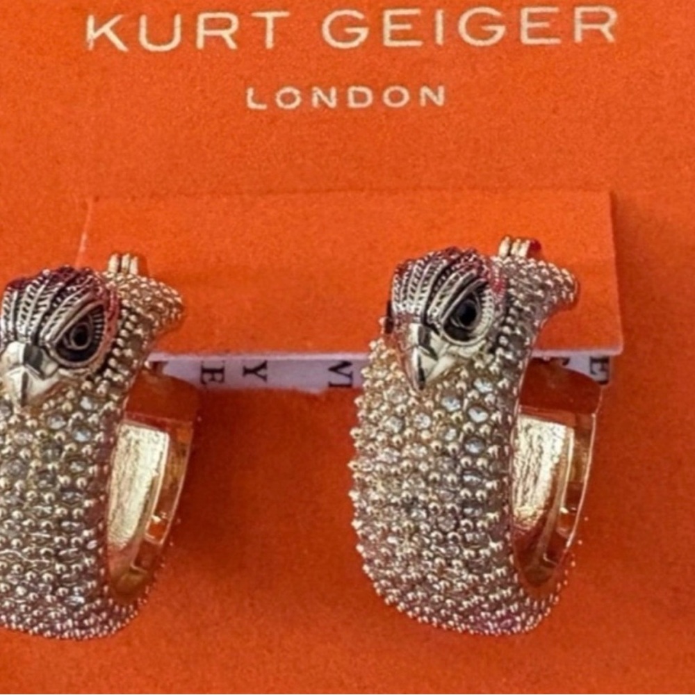 Kurt Geiger Gold Textured Sculpted Eagle Huggie Earrings & Includes Dust Bag!NWT - Picture 6 of 6